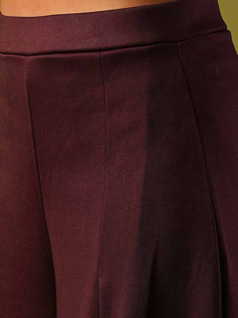 globus Globus Women Solid Stretchable Mid-Rise Pleated Flared Wide Leg Workwear Treggings  - Image 5