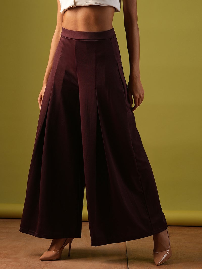 globus Globus Women Solid Stretchable Mid-Rise Pleated Flared Wide Leg Workwear Treggings  - Image 3