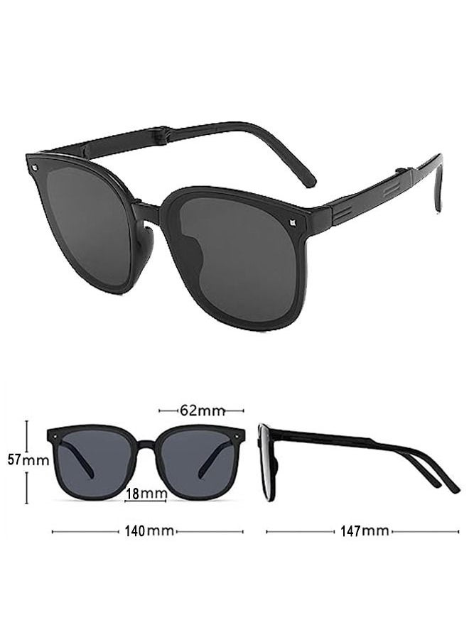 HS - Foldable Sunglasses with Bag Women and Men, Square Folding Easy Carry Foldable Shades UV400 Protection Lens, Sun Protection Sunglasses Suitable for Summer Outdoor Beach Travel Camping, Black - Image 1