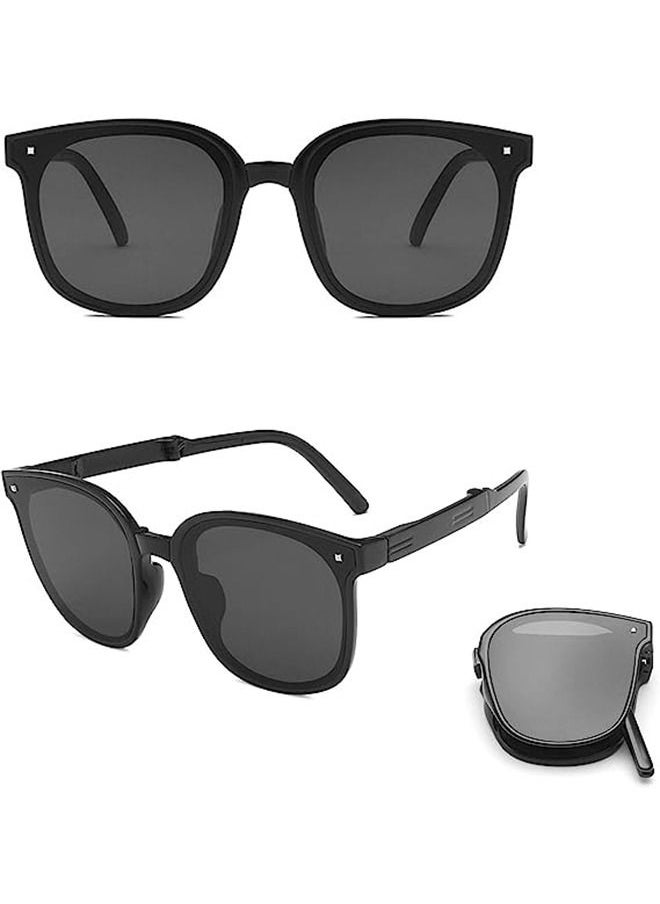 HS - Foldable Sunglasses with Bag Women and Men, Square Folding Easy Carry Foldable Shades UV400 Protection Lens, Sun Protection Sunglasses Suitable for Summer Outdoor Beach Travel Camping, Black - Image 1