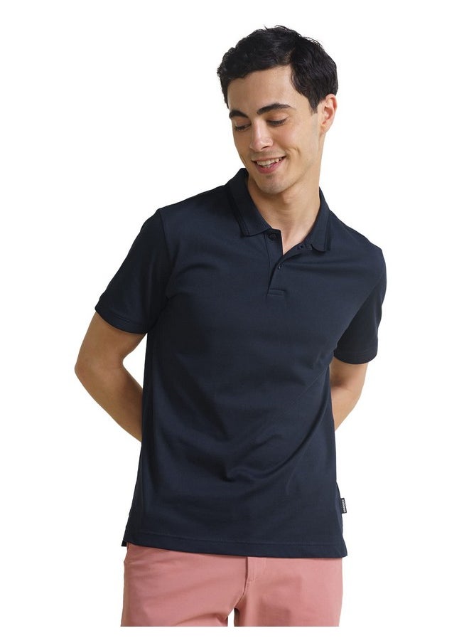 DaMENSCH DAMENSCH Constant Men's All-Degree Thermoregulating Pique 500 Day Polo T-Shirt - 2 btn -Pack of 1-True Navy-Medium  - Image 1