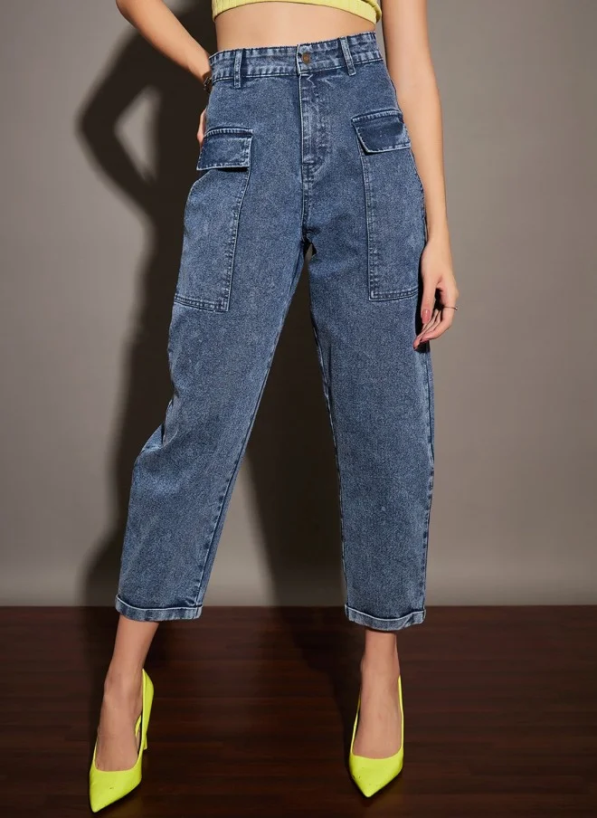 ساسافراس High-Rise Acid Wash Cropped Jeans for Women