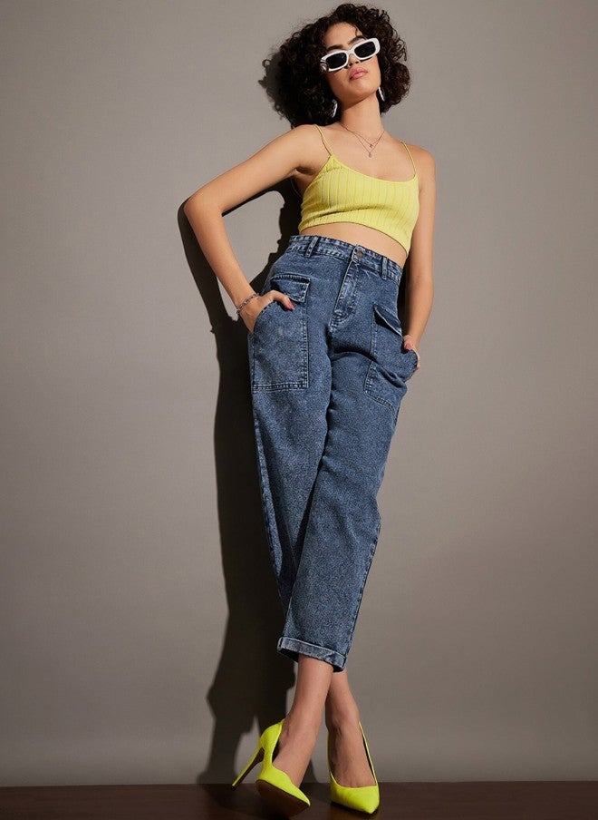 ساسافراس جينز نسائي قصير بغسيل حمضي بخصر مرتفع - Image 4