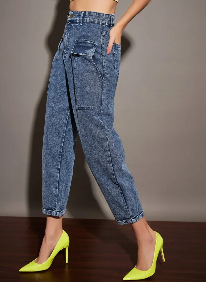 ساسافراس High-Rise Acid Wash Cropped Jeans for Women