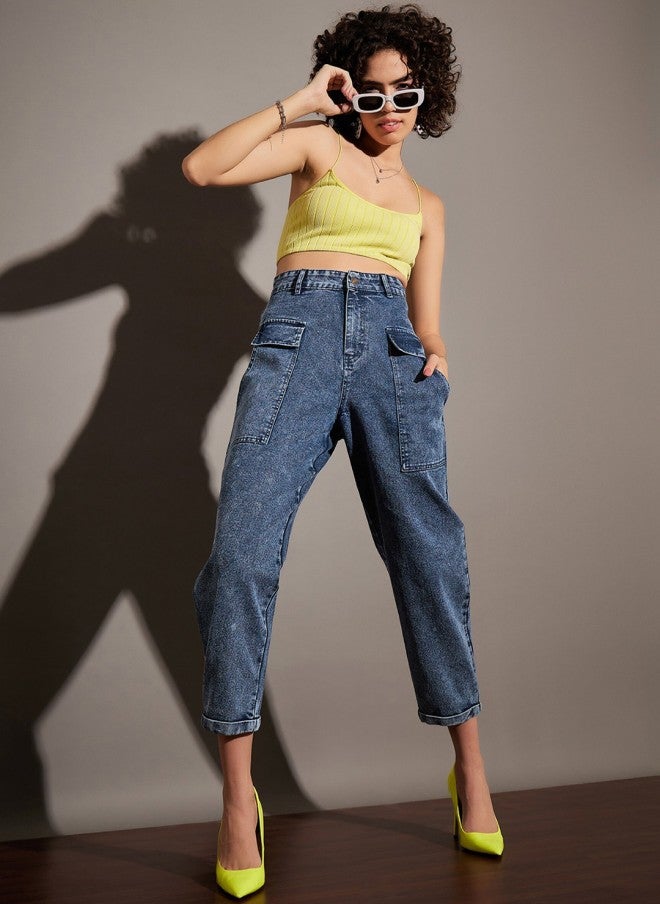 ساسافراس جينز نسائي قصير بغسيل حمضي بخصر مرتفع - Image 5