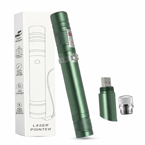 Ozoy USB Rechargeable Green Laser Pointer Light with Star Cap, Long Range Powerful Beam, Portable Metal Body Laser Pen for Presentation, Stargazing, Outdoor & Camping Use Laser Light Long Range 5000m Beam - Image 1