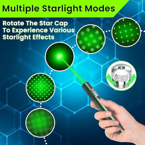 Ozoy USB Rechargeable Green Laser Pointer Light with Star Cap, Long Range Powerful Beam, Portable Metal Body Laser Pen for Presentation, Stargazing, Outdoor & Camping Use Laser Light Long Range 5000m Beam - Image 3