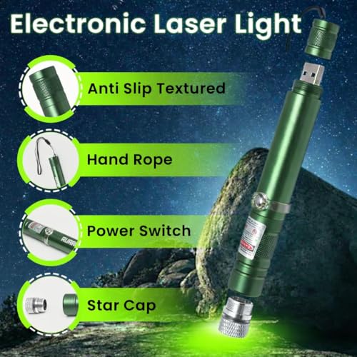 Ozoy USB Rechargeable Green Laser Pointer Light with Star Cap, Long Range Powerful Beam, Portable Metal Body Laser Pen for Presentation, Stargazing, Outdoor & Camping Use Laser Light Long Range 5000m Beam - Image 2