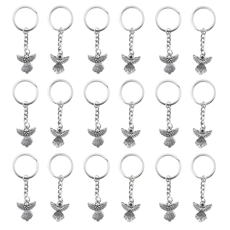 Honbay 20PCS Metal Angel Keychain Silver Tone Guardian Angel Charm Keyring Angel Pendant Key Chain for Baptism Bridal Shower Wedding Charm Party Favors - Image 2