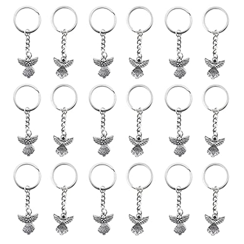 Honbay 20PCS Metal Angel Keychain Silver Tone Guardian Angel Charm Keyring Angel Pendant Key Chain for Baptism Bridal Shower Wedding Charm Party Favors - Image 1