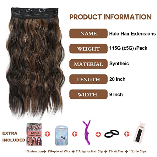 BUPPLER Halo Hair Extensions 20 Inch Invisible Wire Hair Extensions Adjustable Long Wavy Hairpiece Synthetic Upgrade 4 Secure Clips in Hairpieces 20 InchDark Brown Mix Medium Brown - Image 3