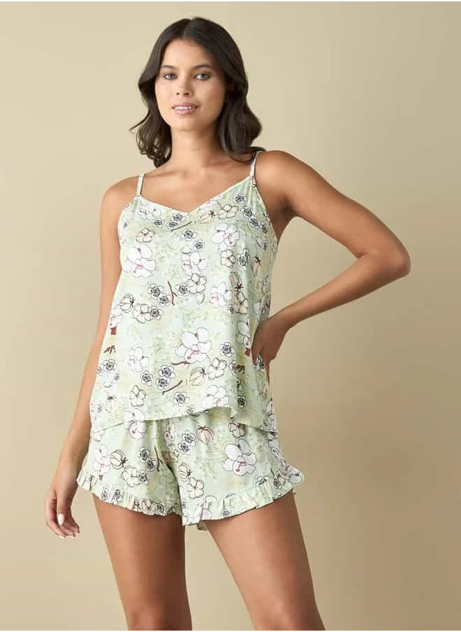 فاف All-Over Floral Print Sleeveless Top and Shorts Set