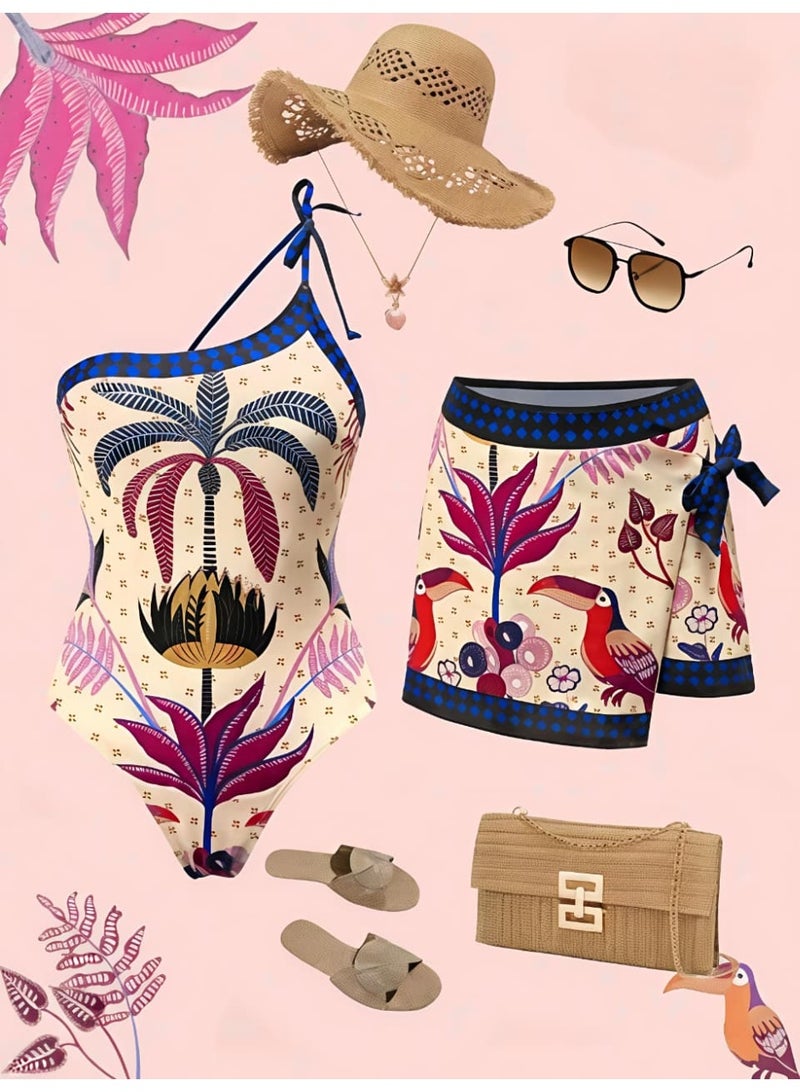 Shein Boho Dodo Bird & Palm Tree Placement Print Premium Set, Mature Elegant One-Piece Swimsuit FROM SHEIN - Image 1