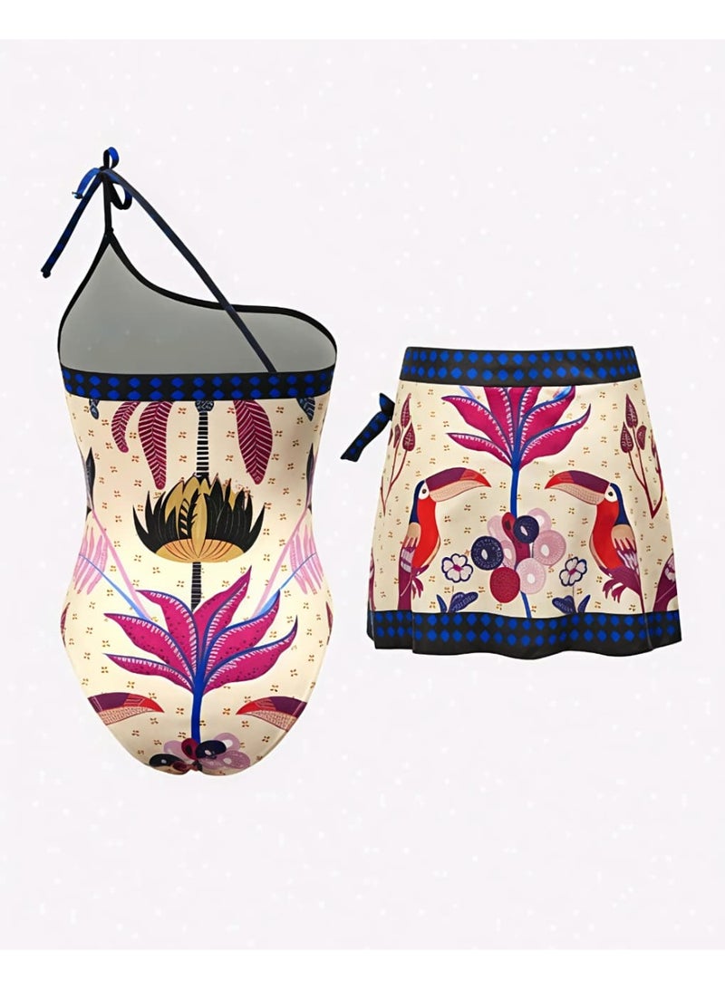 Shein Boho Dodo Bird & Palm Tree Placement Print Premium Set, Mature Elegant One-Piece Swimsuit FROM SHEIN - Image 2
