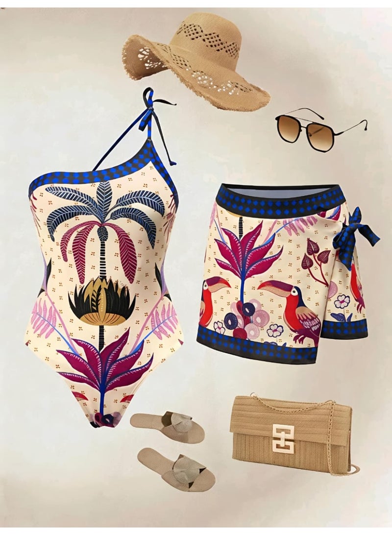 Shein Boho Dodo Bird & Palm Tree Placement Print Premium Set, Mature Elegant One-Piece Swimsuit FROM SHEIN - Image 3