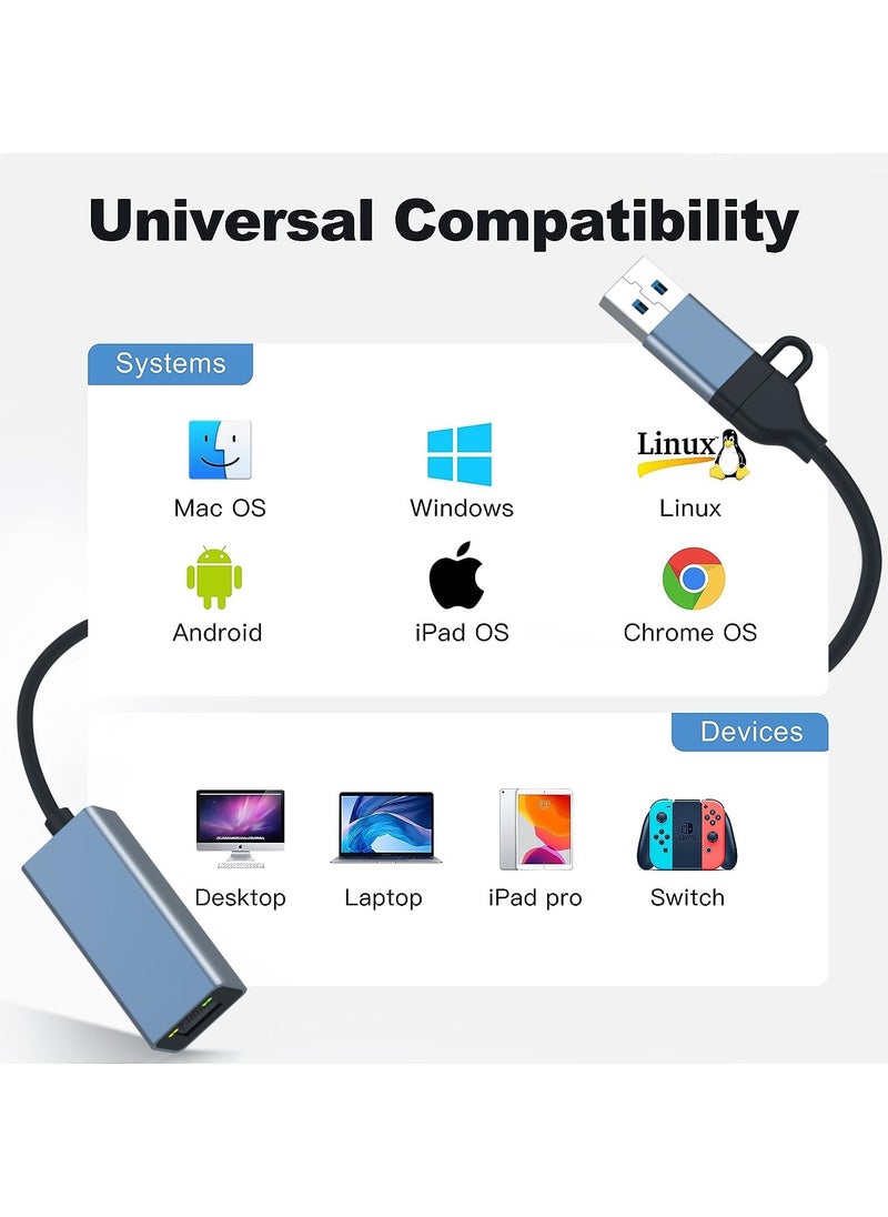 Captaintech - USB to Ethernet Adapter, USB 3.0/USB C to RJ45 Ethernet Adapter, 100Mbps LAN Adapter, Type C Thunderbolt 3 LAN Network Adapter for Tablet/Mobile/PC/MacBook/Windows/Surface Pro, etc - Image 1
