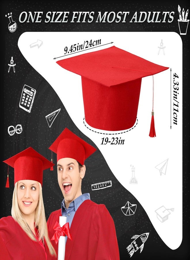 JaGely 10 Pcs Adult Graduation Cap with Tassel Felt Grad Hat for Men Women Bachelor Master College Costume Accessory(Red) - Image 2