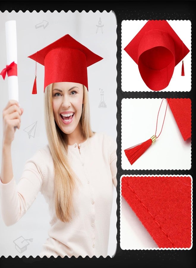JaGely 10 Pcs Adult Graduation Cap with Tassel Felt Grad Hat for Men Women Bachelor Master College Costume Accessory(Red) - Image 4