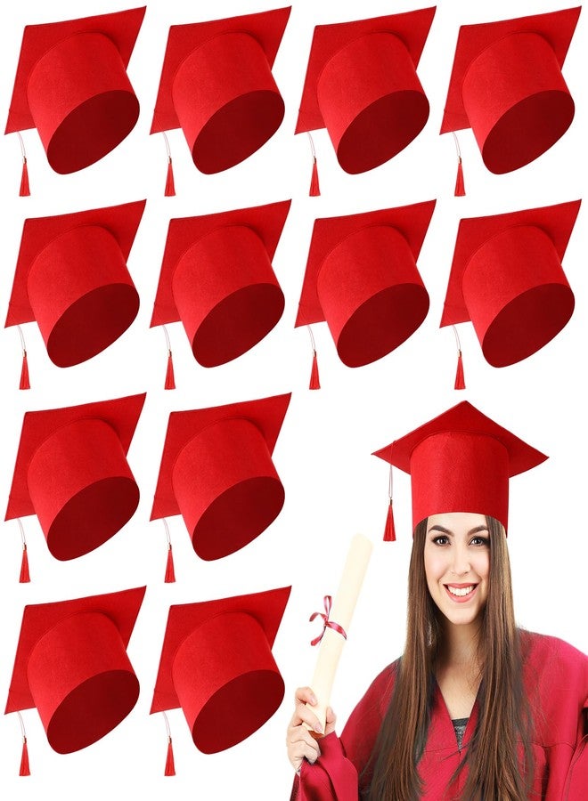 JaGely 10 Pcs Adult Graduation Cap with Tassel Felt Grad Hat for Men Women Bachelor Master College Costume Accessory(Red) - Image 1