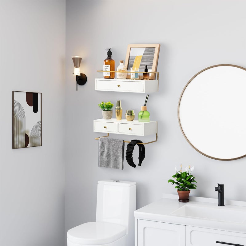 Dreampossible Floating Shelves For Wall Storage  Wall Mounted Bathroom Shelf With Drawers Set Of 2  Rustic Wood Wall Shelves For Bedroom  Living Room  Kitchen  Wall Decor  Plants  Books (White) - Image 5