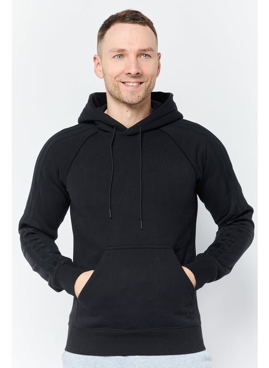 Men Sportswear Fit Long Sleeve Outdoor Hooded Sweatshirt, Black