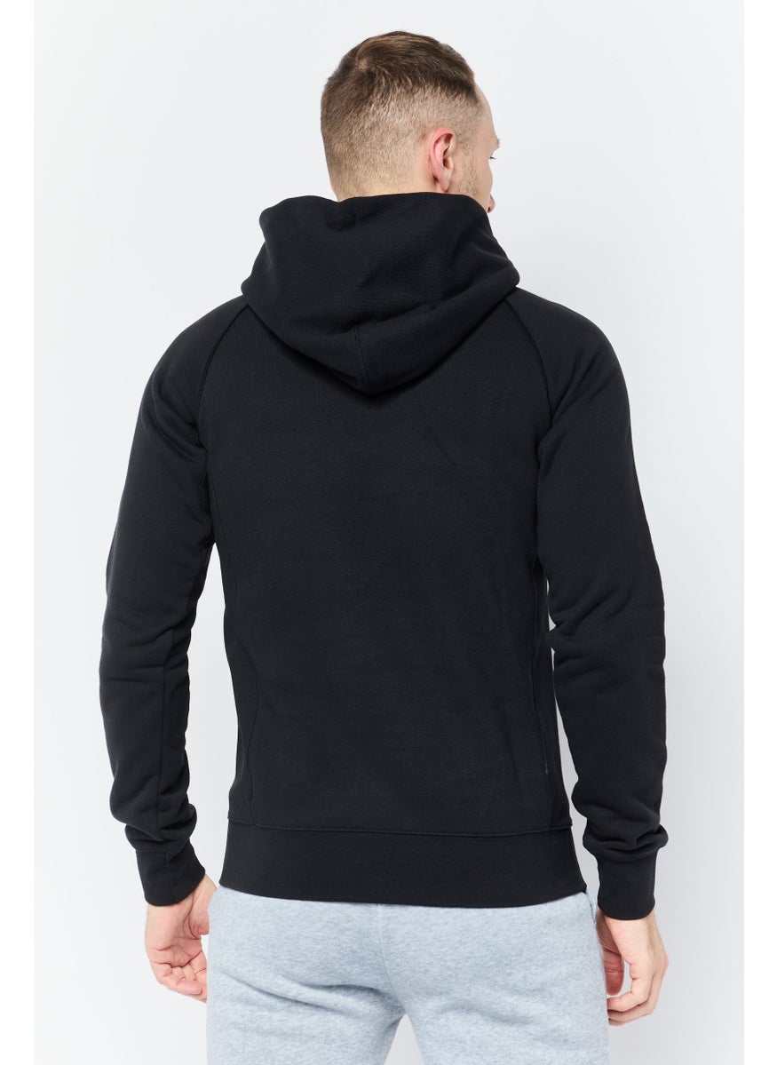 Men Sportswear Fit Long Sleeve Outdoor Hooded Sweatshirt, Black