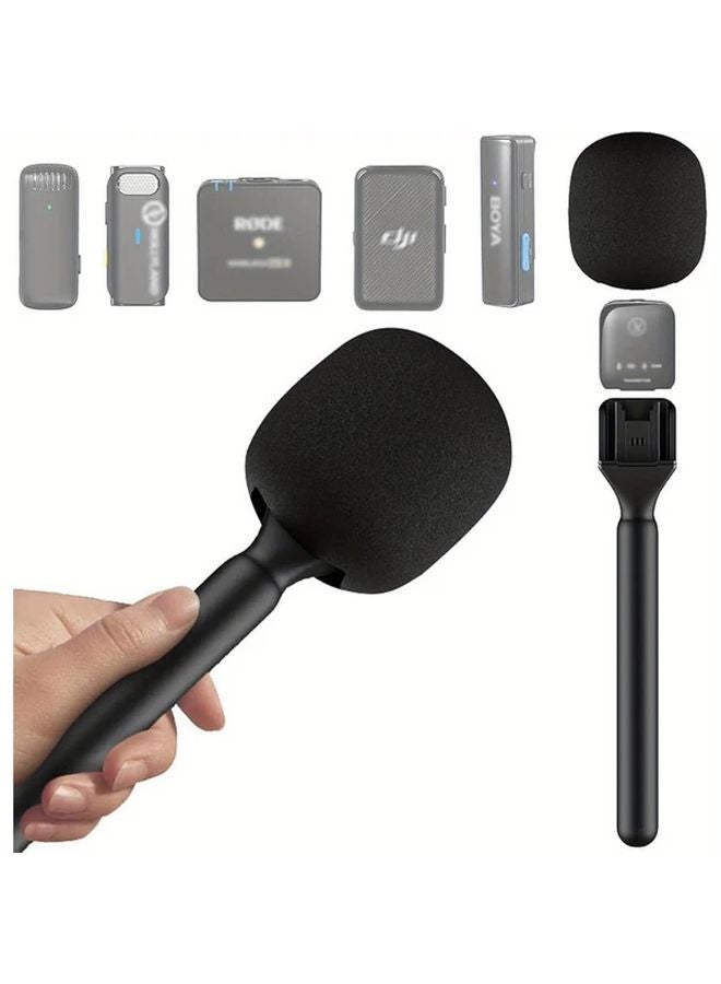 Black Wireless Microphone Stand Compatible with DJI Mic 2 Hollylandia Handheld Mic Noise Cancelling for Weddings Street Interviews - Image 1