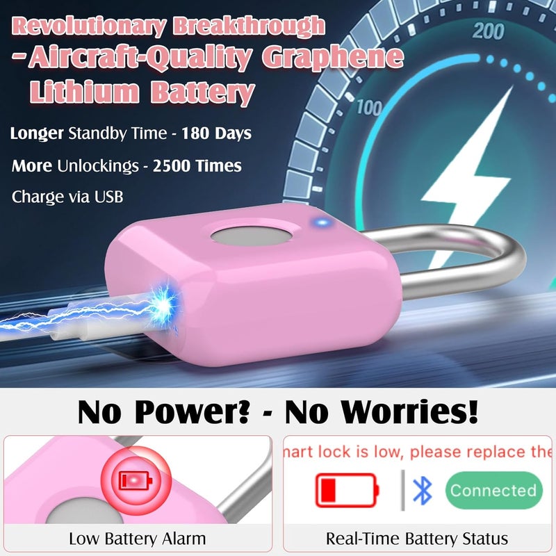 Pothunder Fingerprint Padlock, Locker Lock, Combination Lock, Fingerprint Lock with APP Unlock, USB Rechargeable, Suitable for Gym Locker, Door, Locker - Image 5