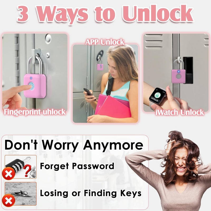 Pothunder Fingerprint Padlock, Locker Lock, Combination Lock, Fingerprint Lock with APP Unlock, USB Rechargeable, Suitable for Gym Locker, Door, Locker - Image 2