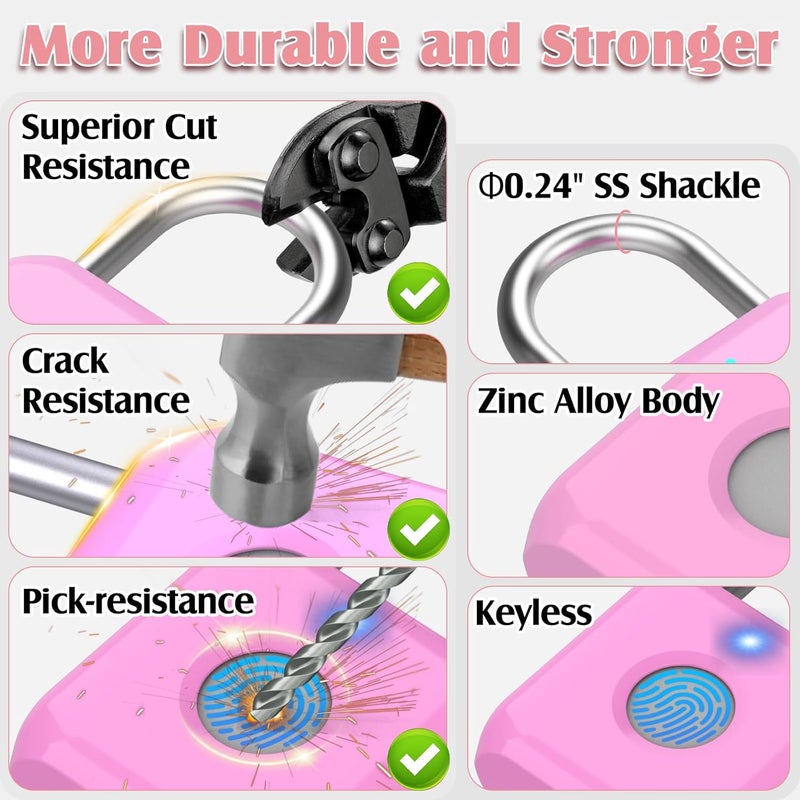 Pothunder Fingerprint Padlock, Locker Lock, Combination Lock, Fingerprint Lock with APP Unlock, USB Rechargeable, Suitable for Gym Locker, Door, Locker - Image 4