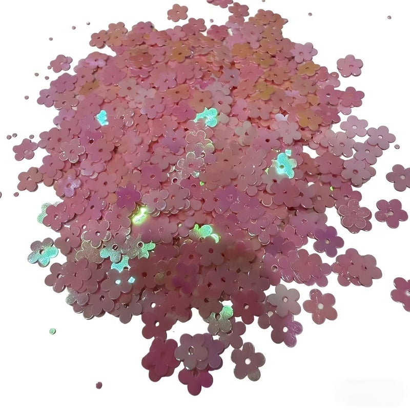 Pink 7mm Holographic Iridescent Flower Confetti Sequins 1800pcs for Wedding Birthday Party Decor Crafts - Image 1