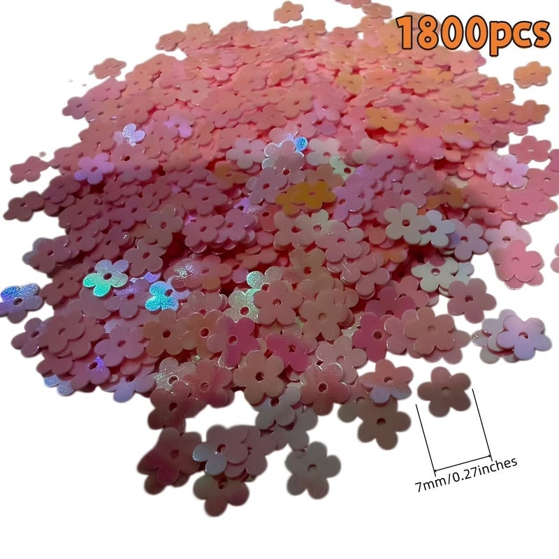 Pink 7mm Holographic Iridescent Flower Confetti Sequins 1800pcs for Wedding Birthday Party Decor Crafts - Image 3