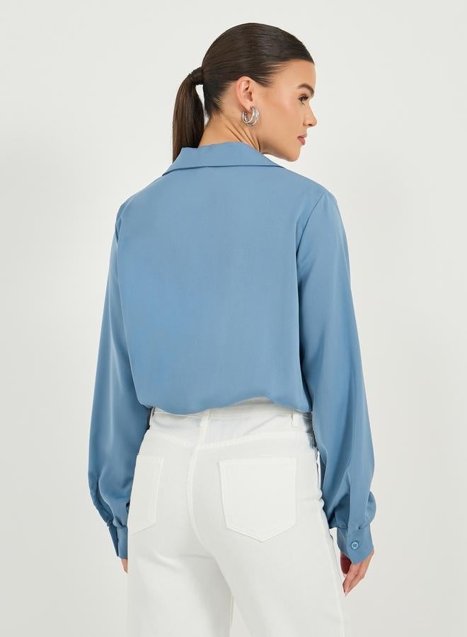 ستايلي بلوزة بياقة ملفوفة وفتحة وجيب - Image 5
