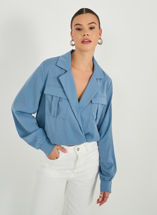 ستايلي بلوزة بياقة ملفوفة وفتحة وجيب - Image 1