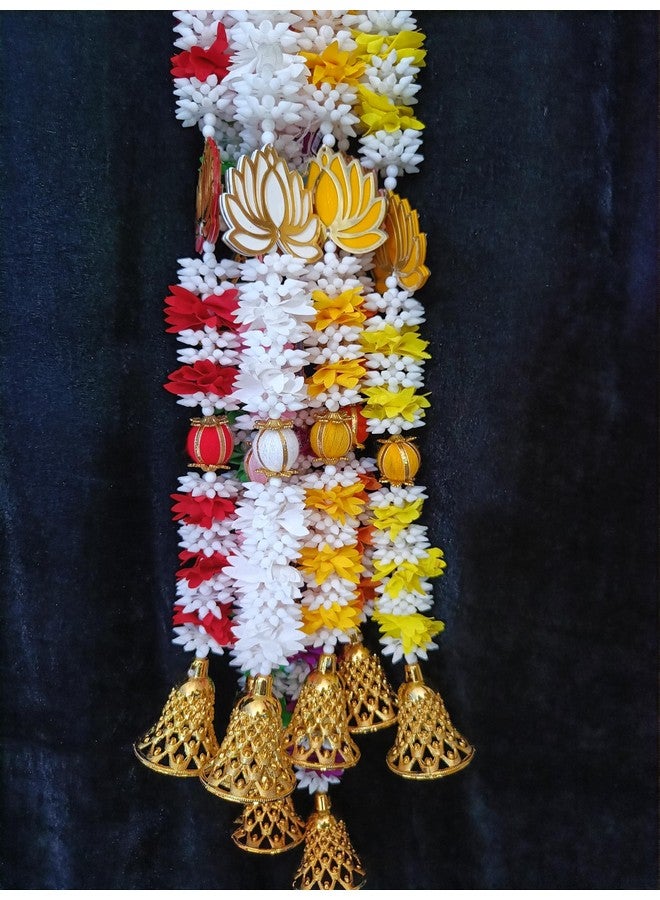 VRB Dec VRB DecTM 5 Pcs lotus hangings for decoration,diwali decor,puja home,lotus hangings decoration,pooja room items/varamahalakshmi/ganpati decoration/Diwali decor (3 Ft Mix color lotus With Mogra & bell)  - Image 1