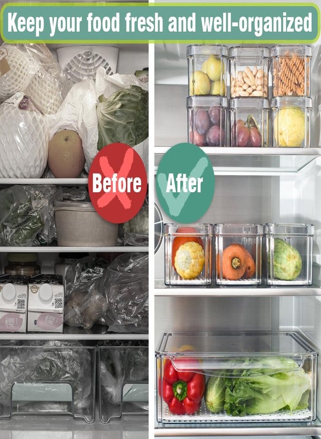 Cozihom Stackable Refrigerator Organizer Bins with Lids, Fridge Organization and Storage Containers, BPA-Free Plastic Pantry Bins for Fruits, Vegetable, Drinks With Drain Tray, Set Of 10 - Image 2