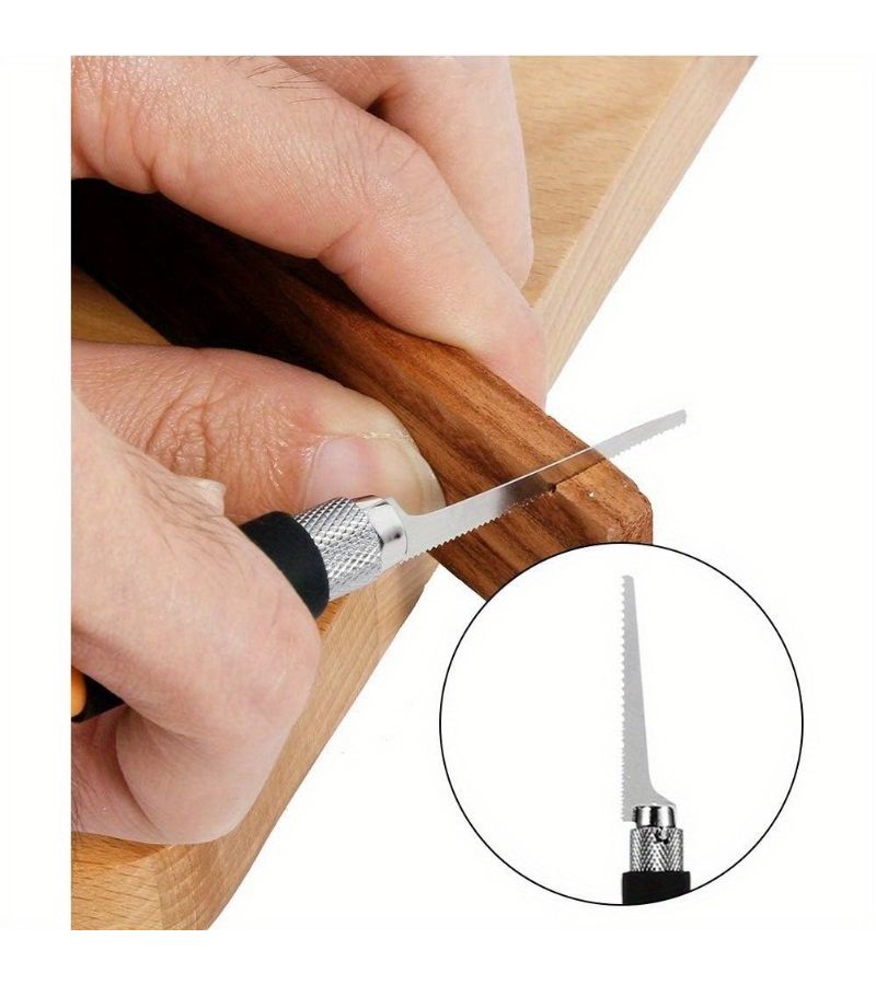 منشار يدوي صغير مع 3 شفرات حرفية برتقالي، مجموعة منشار صغير للهوايات DIY، قطع أغصان الأشجار - Image 1