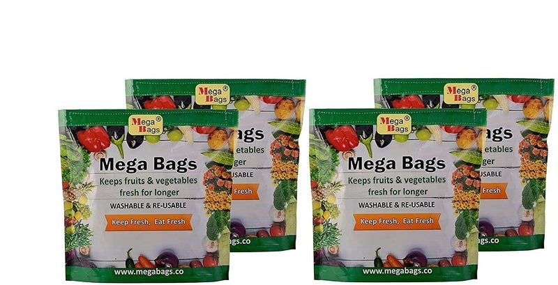 Mega Bags Plastic and Cotton Vegetable Protector Storage Fridge Reusable & Washable Bags (4 Pcs-1Kg) - Image 1