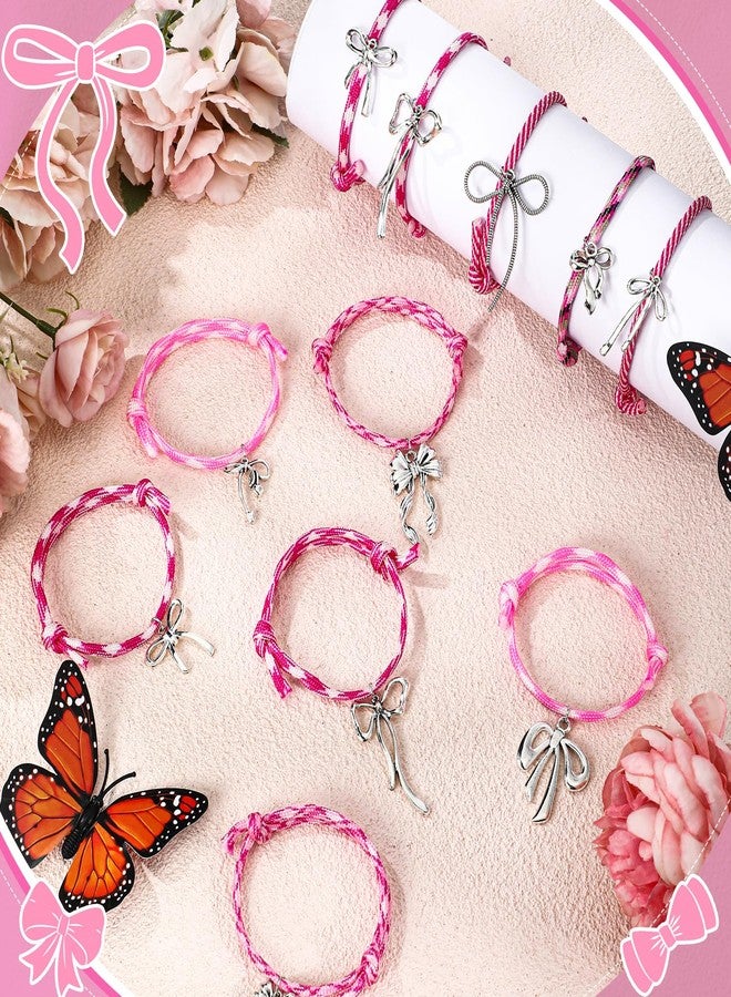 Otuuz 30 50 Pcs Pink Bow Bracelets Coquette Pink Bow Party Favors Adjustable Braided Rope Cord Friendship Preppy Bracelets(30 Pcs) - Image 3