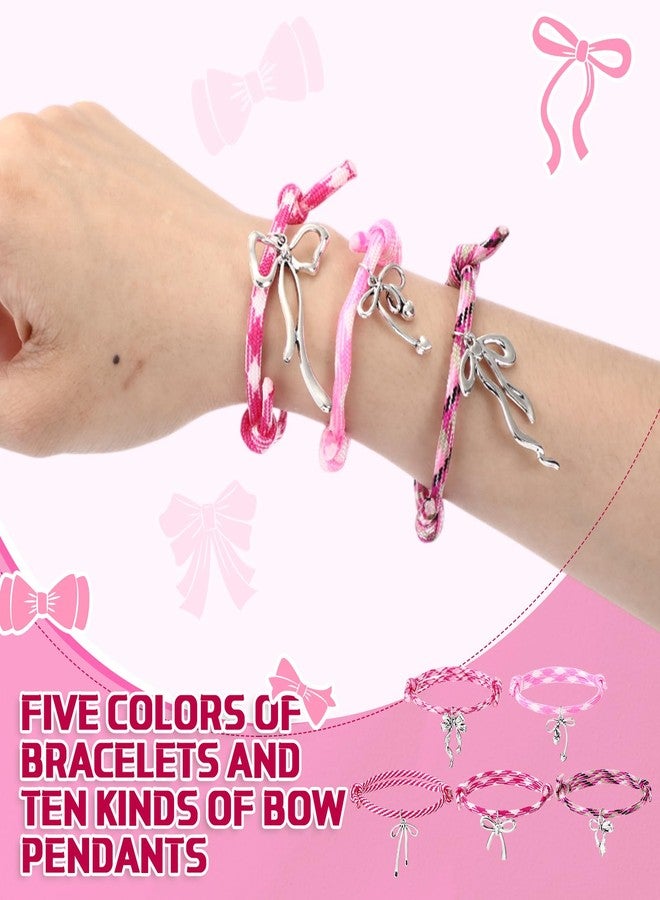 Otuuz 30 50 Pcs Pink Bow Bracelets Coquette Pink Bow Party Favors Adjustable Braided Rope Cord Friendship Preppy Bracelets(30 Pcs) - Image 5