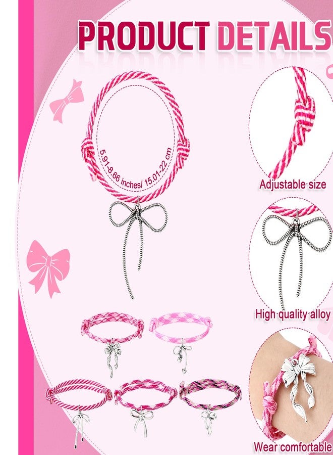 Otuuz 30 50 Pcs Pink Bow Bracelets Coquette Pink Bow Party Favors Adjustable Braided Rope Cord Friendship Preppy Bracelets(30 Pcs) - Image 2