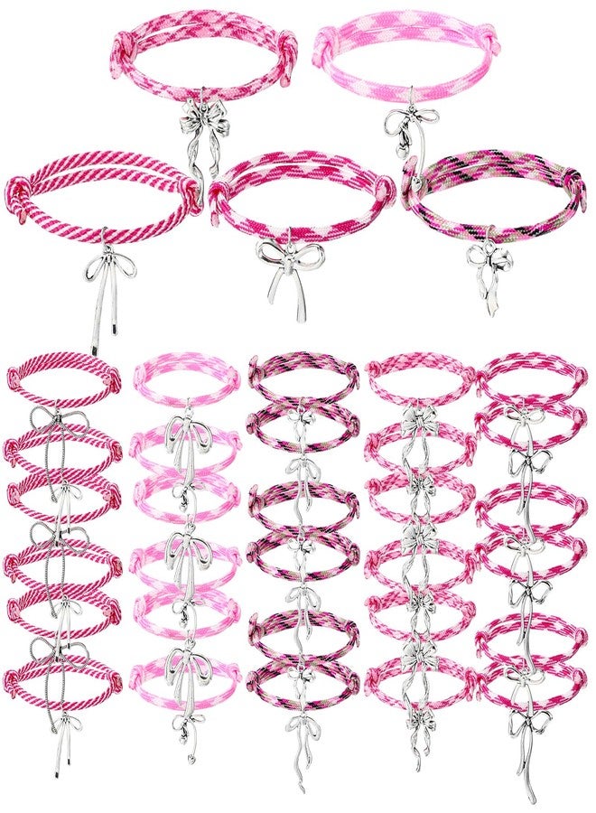 Otuuz 30 50 Pcs Pink Bow Bracelets Coquette Pink Bow Party Favors Adjustable Braided Rope Cord Friendship Preppy Bracelets(30 Pcs) - Image 1