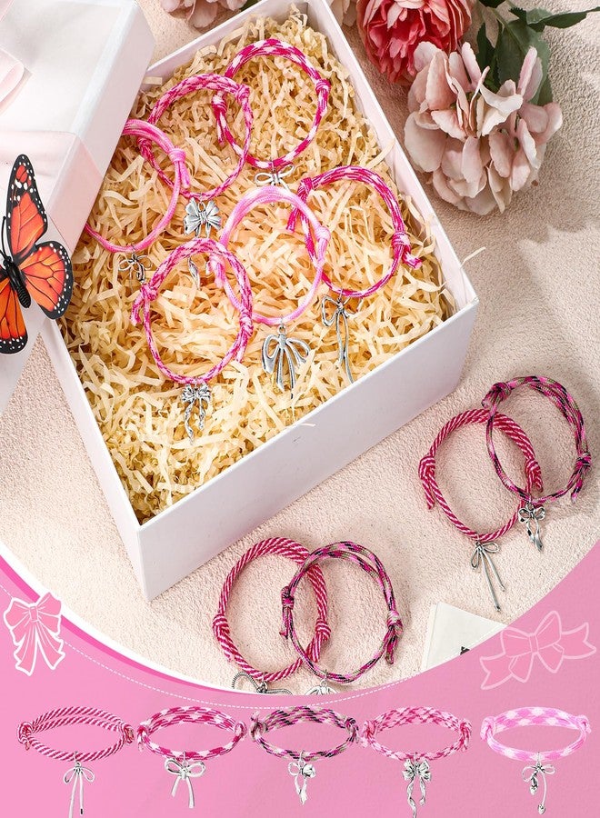 Otuuz 30 50 Pcs Pink Bow Bracelets Coquette Pink Bow Party Favors Adjustable Braided Rope Cord Friendship Preppy Bracelets(30 Pcs) - Image 4