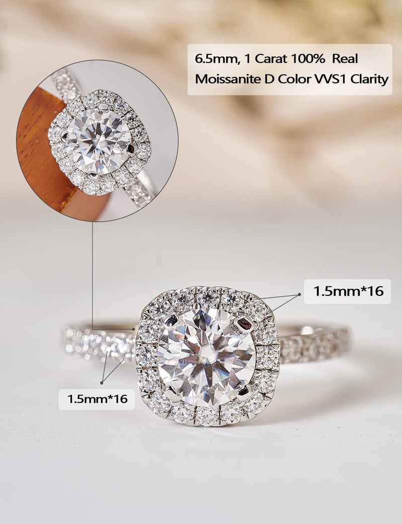 IMOLOVE Moissanite Halo Engagement Rings for Women Halo Rings for Women Wedding Promise Ring 1.4CT D Color VVS1 Clarity Round Cut Moissanite Ring in Sterling Silver plated with 18K White Gold-70 - Image 2