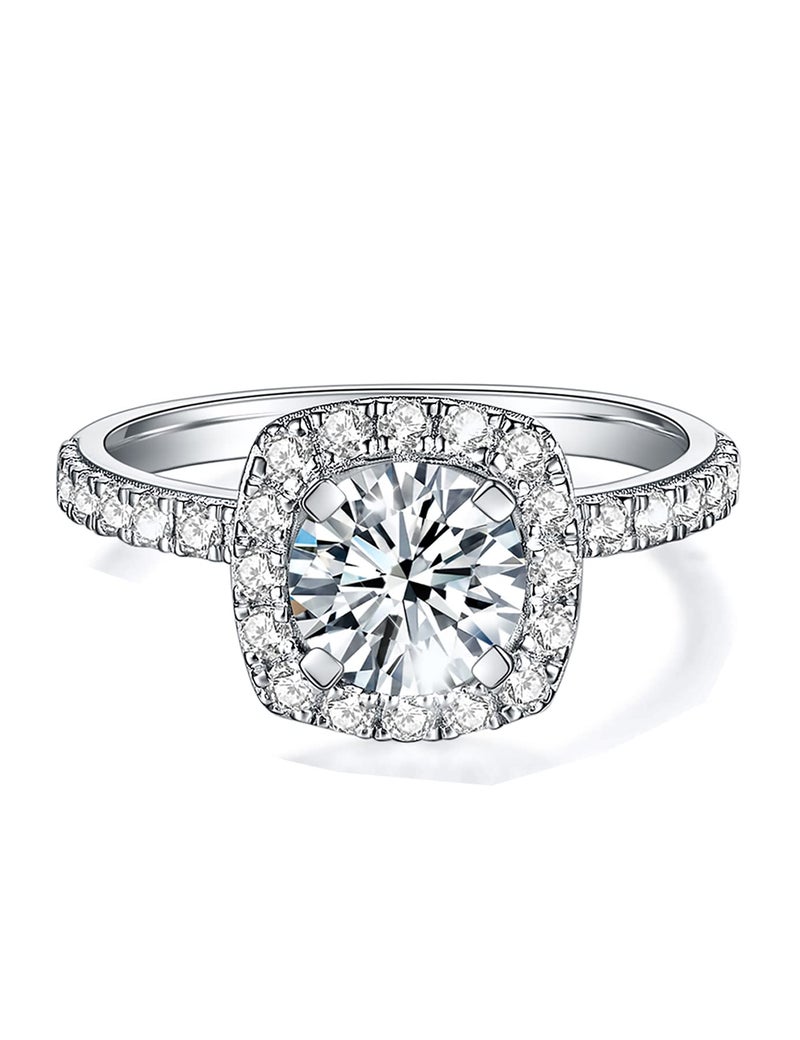 IMOLOVE Moissanite Halo Engagement Rings for Women Halo Rings for Women Wedding Promise Ring 1.4CT D Color VVS1 Clarity Round Cut Moissanite Ring in Sterling Silver plated with 18K White Gold-70 - Image 1