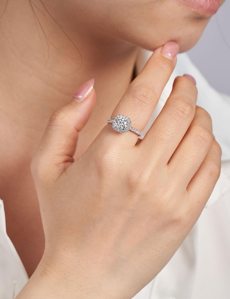 IMOLOVE Moissanite Halo Engagement Rings for Women Halo Rings for Women Wedding Promise Ring 1.4CT D Color VVS1 Clarity Round Cut Moissanite Ring in Sterling Silver plated with 18K White Gold-70 - Image 5