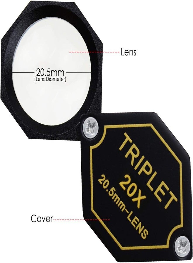 DANOPLUS 20x Magnifier Jewelry Loupe Triplet Lens 20.5mm Optical Glass Pocket Gem Magnifying Tool for Jeweler, Stamp Philatelist, Coin numismatic, Achromatic Black Hexagonal Design Kit Set - Image 4