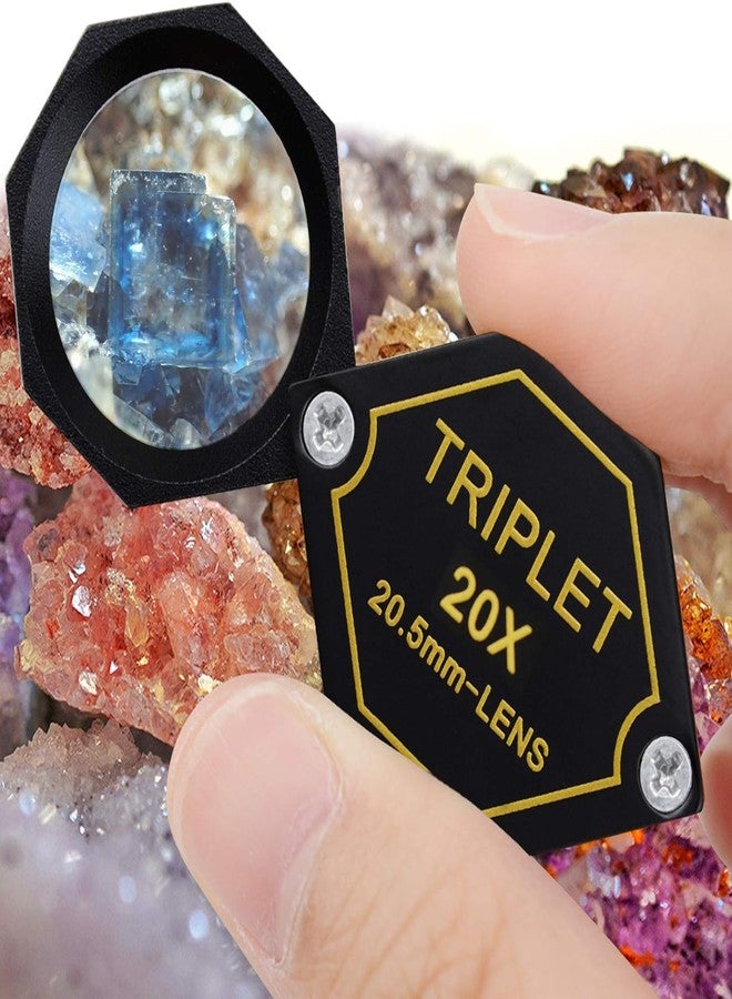 DANOPLUS 20x Magnifier Jewelry Loupe Triplet Lens 20.5mm Optical Glass Pocket Gem Magnifying Tool for Jeweler, Stamp Philatelist, Coin numismatic, Achromatic Black Hexagonal Design Kit Set - Image 2