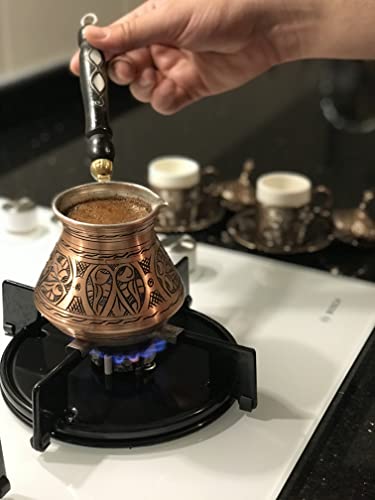 BCS 12 Oz Copper Turkish Greek Arabic Coffee Pot with Wooden Handle (4 servings) Cezve Ibrik Briki Stovetop Coffee Maker (Includes Wooden Spoon) - Image 4
