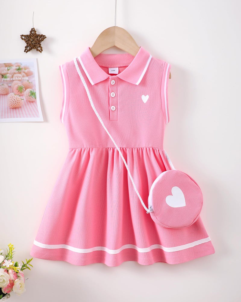 Saeaby 4T Girl Clothes 5T Little Girls Clothes Summer Sporty Sleeveless Ruffle Dress Toddler Outfits Set Hot Pink Polo Casual Dresses for Kids Girl Clothes - Image 2